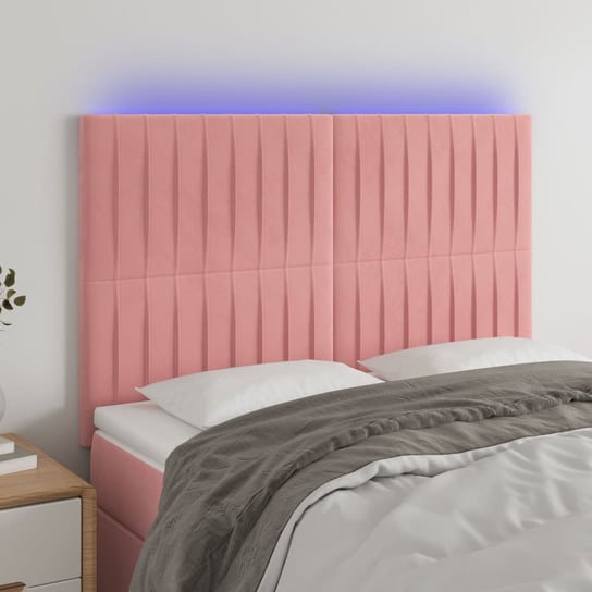 vidaXL Zagłówek do łóżka z LED, różowy, 144x5x118/128 cm, aksamit vidaXL
