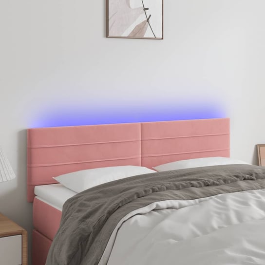 vidaXL Zagłówek do łóżka z LED, różowy, 144x5x78/88 cm, aksamit vidaXL