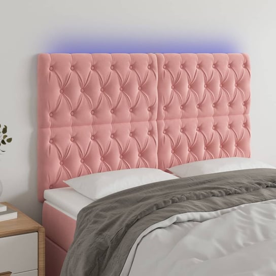 vidaXL Zagłówek do łóżka z LED, różowy, 144x7x118/128 cm, aksamit vidaXL