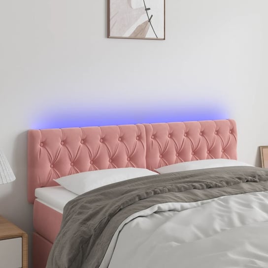 vidaXL Zagłówek do łóżka z LED, różowy, 144x7x78/88 cm, aksamit vidaXL