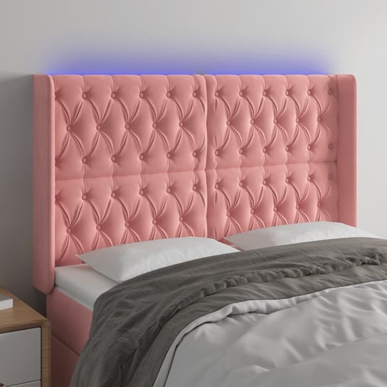 vidaXL Zagłówek do łóżka z LED, różowy, 147x16x118/128 cm, aksamit vidaXL