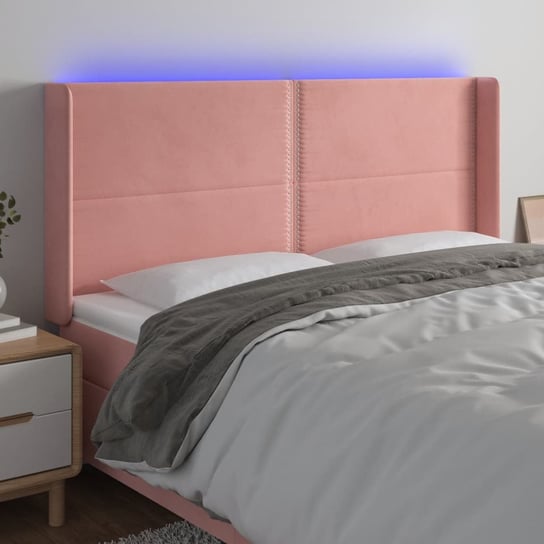 vidaXL Zagłówek do łóżka z LED, różowy, 163x16x118/128 cm, aksamit vidaXL