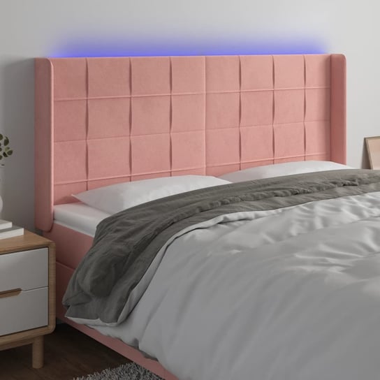vidaXL Zagłówek do łóżka z LED, różowy, 163x16x118/128 cm, aksamit vidaXL