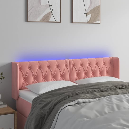 vidaXL Zagłówek do łóżka z LED, różowy, 163x16x78/88 cm, aksamit vidaXL