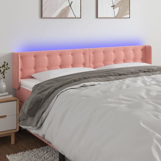 vidaXL Zagłówek do łóżka z LED, różowy, 163x16x78/88 cm, aksamit vidaXL