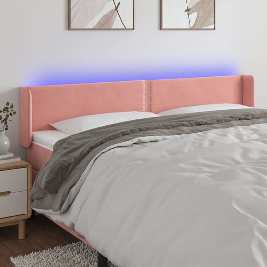 vidaXL Zagłówek do łóżka z LED, różowy, 183x16x78/88 cm, aksamit vidaXL