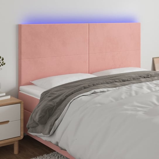 vidaXL Zagłówek do łóżka z LED, różowy, 200x5x118/128 cm, aksamit vidaXL