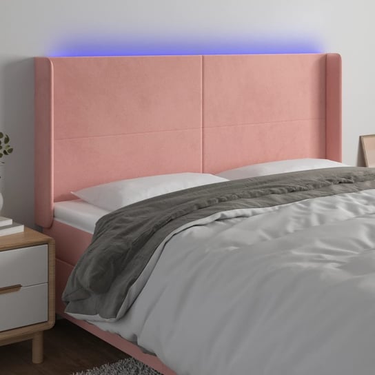 vidaXL Zagłówek do łóżka z LED, różowy, 203x16x118/128 cm, aksamit vidaXL