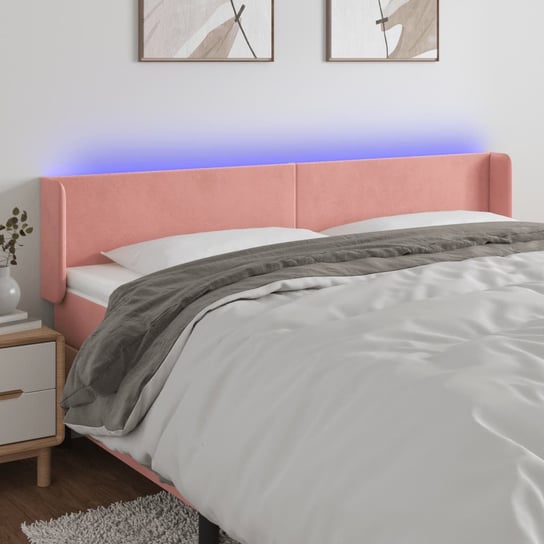 vidaXL Zagłówek do łóżka z LED, różowy, 203x16x78/88 cm, aksamit vidaXL