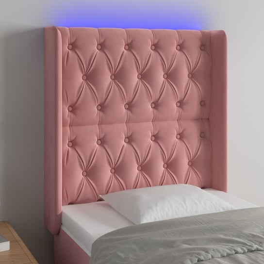 vidaXL Zagłówek do łóżka z LED, różowy, 83x16x118/128 cm, aksamit vidaXL