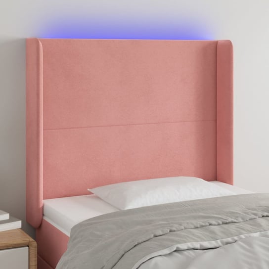 vidaXL Zagłówek do łóżka z LED, różowy, 93x16x118/128 cm, aksamit vidaXL