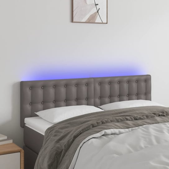 vidaXL Zagłówek do łóżka z LED, szary, 144x5x78/88 cm, sztuczna skóra vidaXL