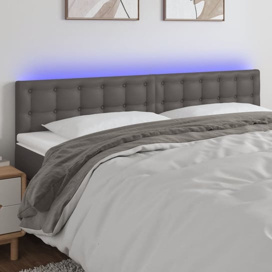 vidaXL Zagłówek do łóżka z LED, szary, 160x5x78/88 cm, sztuczna skóra vidaXL