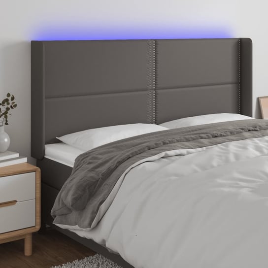 vidaXL Zagłówek do łóżka z LED, szary, 183x16x118/128cm sztuczna skóra vidaXL