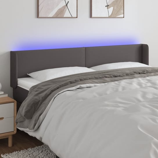 vidaXL Zagłówek do łóżka z LED, szary, 203x16x78/88 cm, sztuczna skóra vidaXL