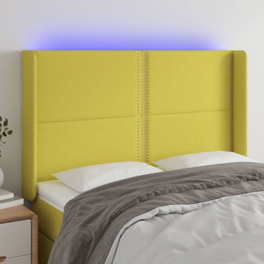 vidaXL Zagłówek do łóżka z LED, zielony, 147x16x118/128 cm, tkanina vidaXL