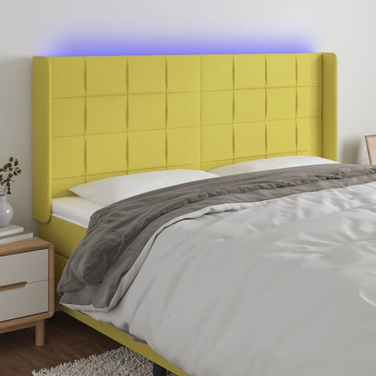 vidaXL Zagłówek do łóżka z LED, zielony, 163x16x118/128 cm, tkanina vidaXL