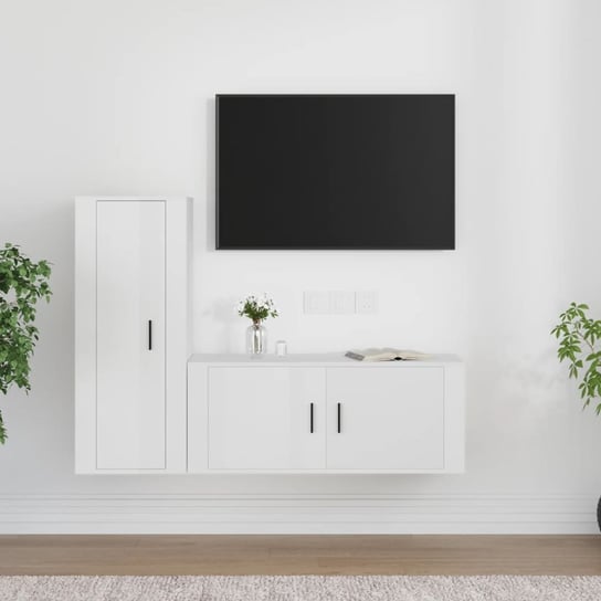 vidaXL Zestaw 2 szafek TV, biały, połysk, materiał drewnopochodny vidaXL