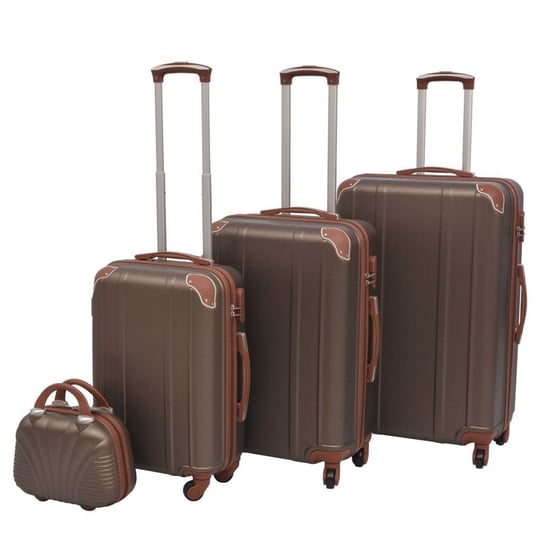 vidaXL, Zestaw walizek na kółkach + kosmetyczka, kawowy, rozmiar M/L/XL, 4 szt. vidaXL