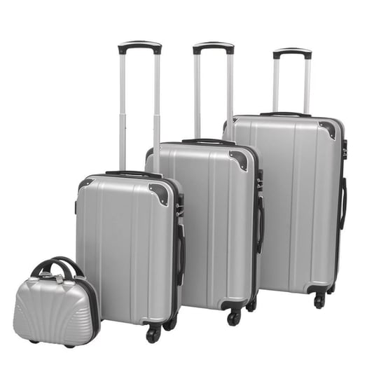vidaXL, Zestaw walizek na kółkach + kosmetyczka, srebrny, rozmiar M/L/XL, 4 szt. vidaXL