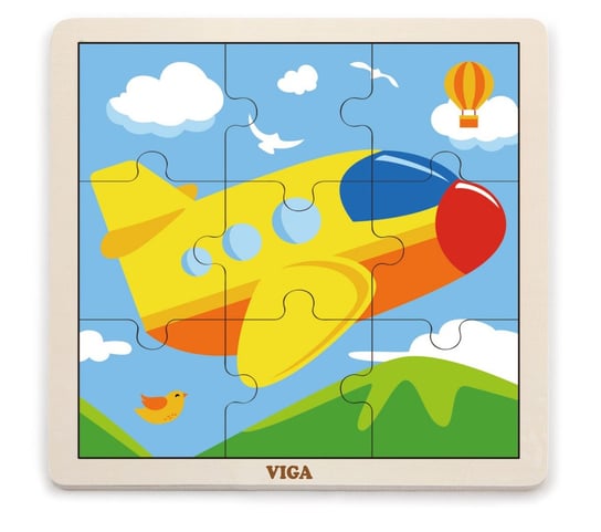 Viga, puzzle, samolot, Żółty Niebieski Zielony, 9 el. Viga