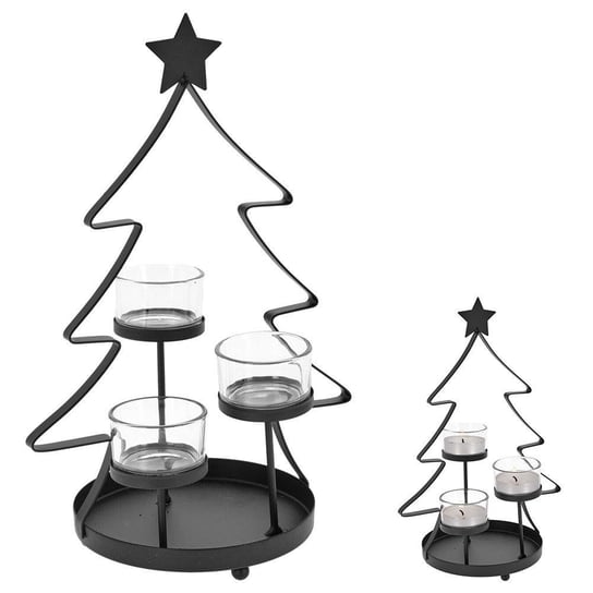 Vilde Świecznik choinka na 3 tealight podstawka pod świeczkę metalowy czarny świąteczny loft 29 cm Vilde