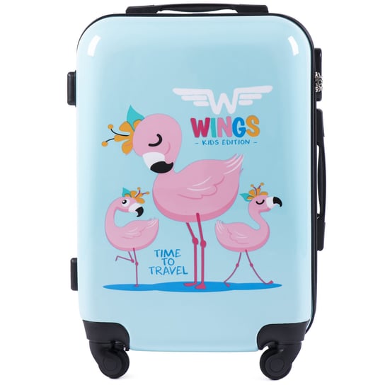 Vinci, Walizka podróżna dziecięca Policarbon Flamingo, niebieska, 51x33x20 cm Wings