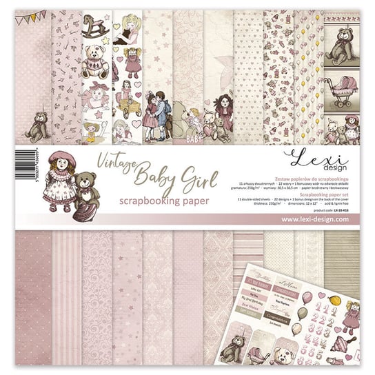Vintage Baby Girl - zestaw papierów - 30,5 cm x 30,5 cm - Lexi Design Lexi Design