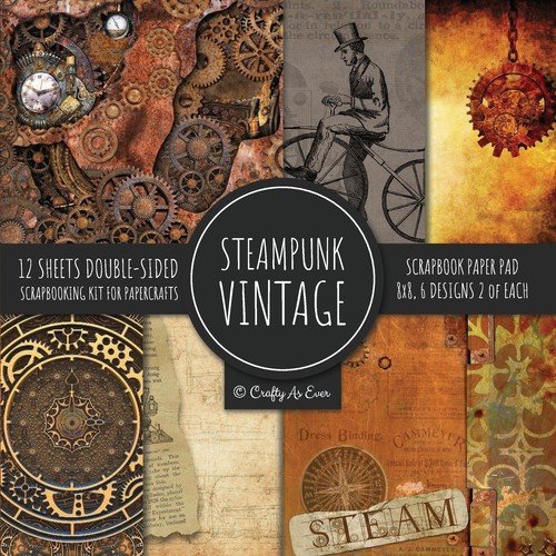 Vintage Steampunk Scrapbook Paper Pad 8x8 Scrapbooking Kit for Papercrafts, Cardmaking, DIY Crafts, Old Retrofuturistic Theme, Vintage Design As Ever Crafty