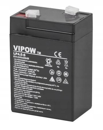 Vipow, akumulator żelowy 6V 4,5Ah AGM Vipow