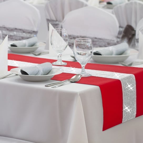 Vipro Group Bieżnik świąteczny na stół z cyrkoniami Glamour 40x220 404-12 czerwony Vipro Group