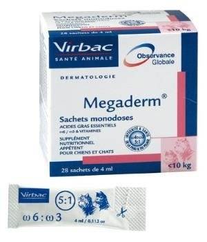 VIRBAC Megaderm 28x4 ml suplement diety dla psów i kotów do 10kg na problemy skórne VIRBAC
