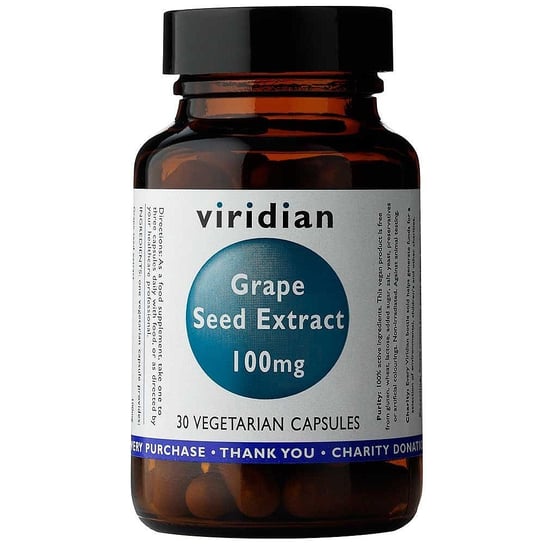 Viridian, OPC Wyciąg z pestek winogron 100 mg, Suplement diety, 30 kapsułek Viridian