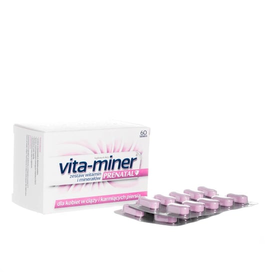 Vita-miner Prenatal - suplement diety z zestawem witamin i minerałów dla kobiet w ciąży i karmiących piersią, 60 tabletek Aflofarm