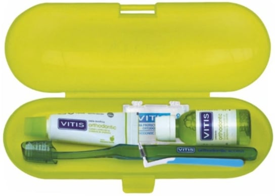 VITIS TRAVEL KIT Orthodontic (szczoteczka do zębów mała główka+płyn 30ml+pasta 15ml+wosk+interprox) Vitis
