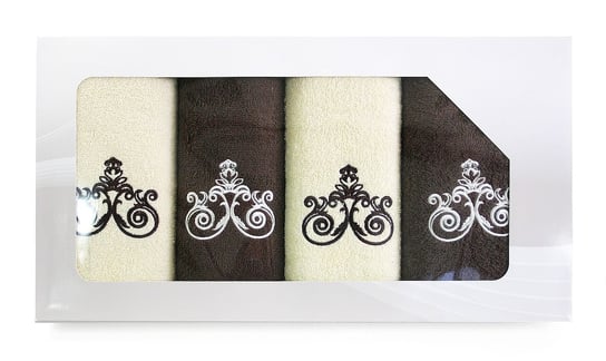 Viva IV, Greno, Komplet ręczników, 4 szt., kremowy/brązowy, 50x100+70x140 cm, wzór 1 Greno