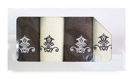 Viva IV, Greno, Komplet ręczników, 4 szt., kremowy/brązowy, 50x100+70x140 cm, wzór 2 Greno