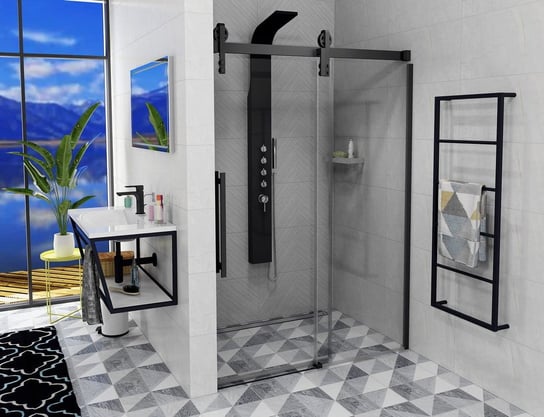 VOLCANO BLACK drzwi prysznicowe 1500 mm, szkło czyste Inna marka