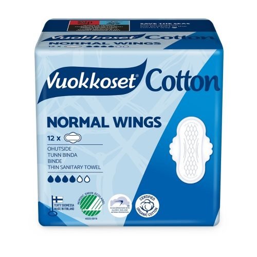 Vuokkoset, Cotton, podpaski ze skrzydełkami Normal Sensitive, 12 szt. Vuokkoset