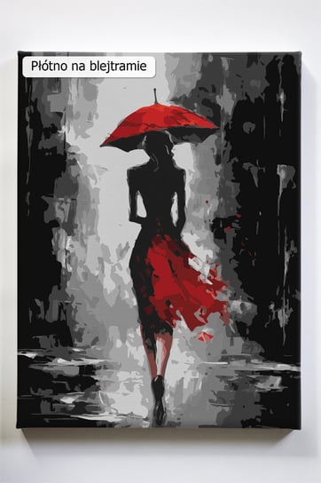 W jasności czerń, kobieta, parasol, czarno-białe, malowanie po numerach, blejtram Akrylowo