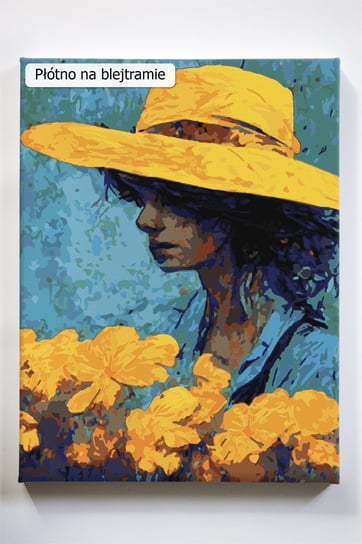W słońcu, kobieta, kwiaty, kapelusz, portret, malowanie po numerach, blejtram Inna marka