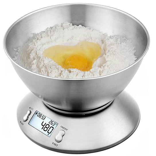 Waga Kuchenna Elektroniczna Cyfrowa Z Misą Miska 5Kg Lcd Srebrna Metalowa VERK GROUP