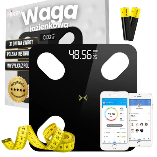 Waga Łazienkowa Analityczna Slim 180Kg Smart+ 25W1 Android Ios + Miarka Hikey