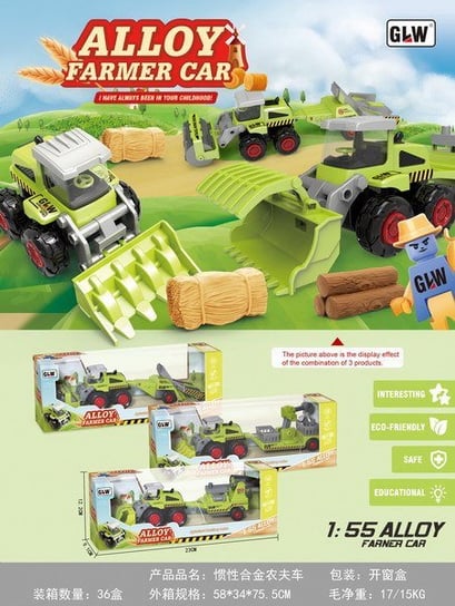 Walec Rolniczy Dla Dzieci 1:55 Traktor Z Wałem Uprawowym + Przyczepa Sadownicza RAMIZ