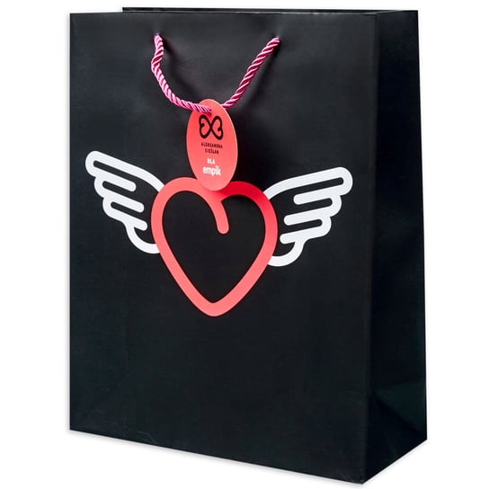 Walentynki, torba prezentowa serce, czarna, rozmiar L Empik