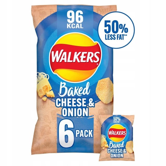 Walkers Baked Cheese & Onion pieczone chipsy ziemniaczane o smaku sera i cebuli 6x22 g Walkers