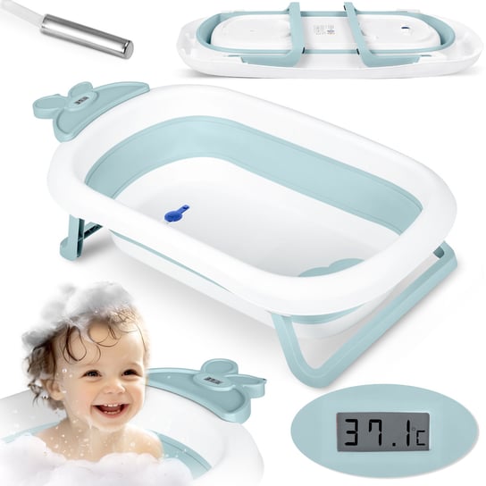 Wanienka składana dla dziecka niemowląt silikonowa z termometrem LCS Ricokids niebieska Ricokids