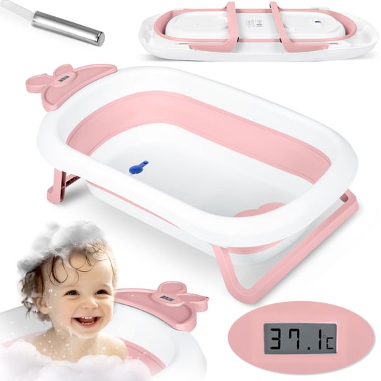Wanienka składana dla dziecka niemowląt silikonowa z termometrem LCS Ricokids różowa Ricokids