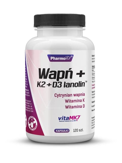 Wapń + K2 + D3 Lanolin Pharmovit, suplement diety, 120 kapsułek Pharmovit