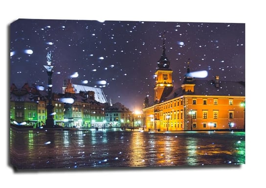 Warszawa Plac Zamkowy w śniegu - obraz na płótnie 91,5x61 cm Galeria Plakatu